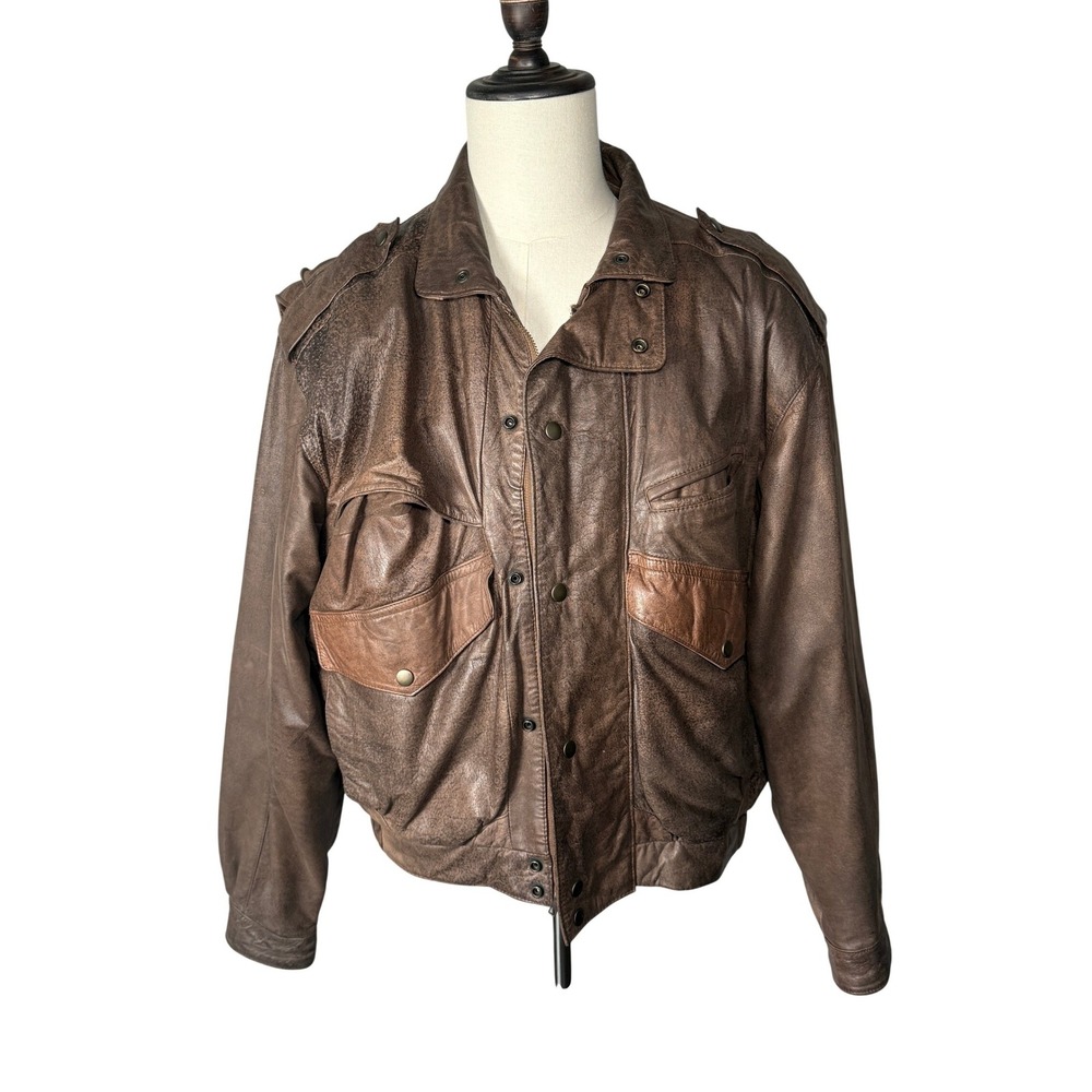 Adventure Bound Originals Mens Brown Leather Bomber‎ Jacket Thinsulate Lined XL